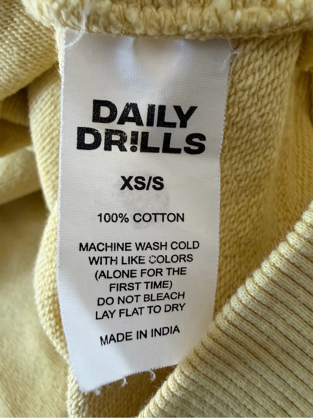 Daily Drills Pale Yellow Short-Sleeve Cotton Sweatshirt Size XS - Picture 5 of 5